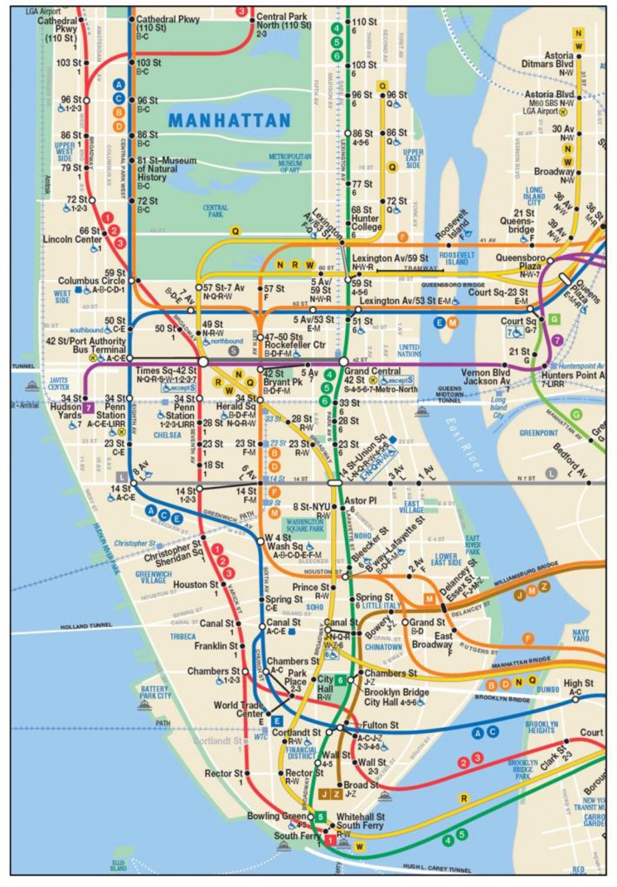 ramani ya chini Manhattan subway